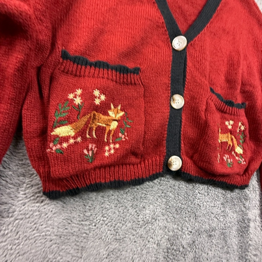 Vintage Red Fox Embroidered Crop Cardigan Sweater Womens L Fall Knit Button Up - Picture 2 of 8